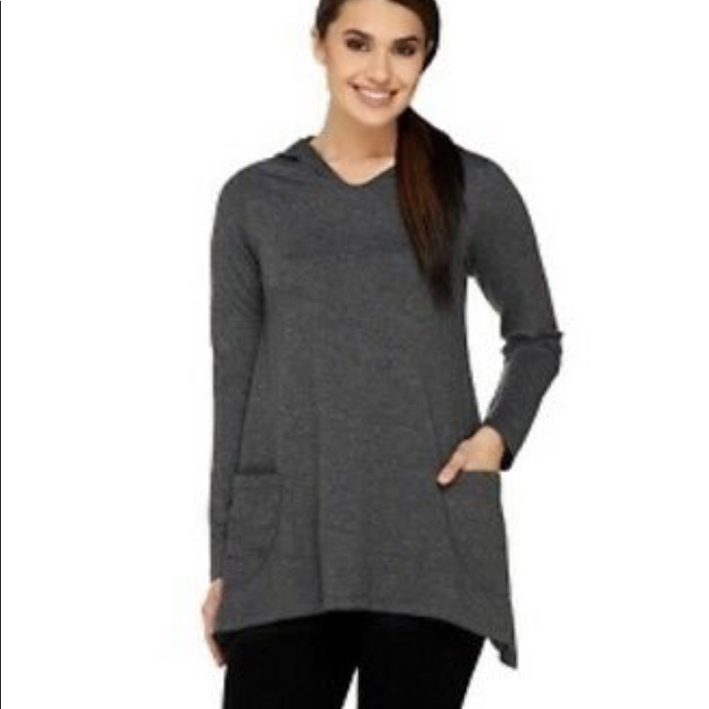 Logo Lounge | Grey Hooded Asymmetrical Pullover XL